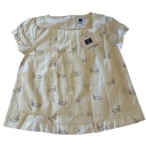 NWT Janie and Jack  Little Girls Size 4 100% Cotton Pleated Blouse w Swan Print